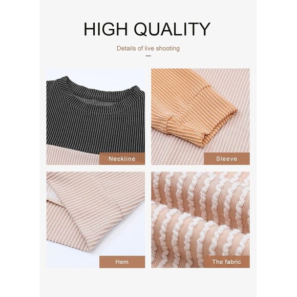 Women's Color Block Knit Pullover Casual Long Sleeve Crewneck Top - Picture 7 of 8